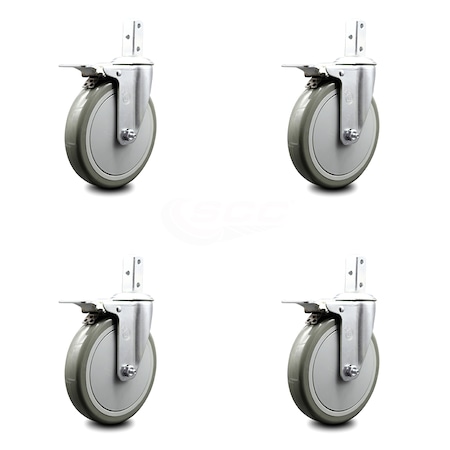Service Caster 6 Inch Gray Poly Wheel Swivel 7/8 Inch Square Stem Caster Set Total Lock Brake SCC-SQTTL20S614-PPUB-GRY-78-4